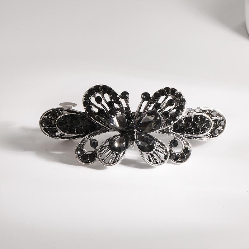 Clip de Primavera de Circonita Blanca Flor de Pedrería Brillante Clip Superior Clip Horizontal Elegante Adorno para el Cabello de Moda para Madres
