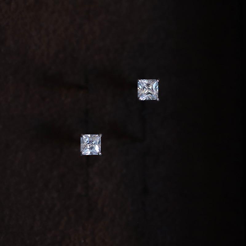 14K Gold-Plated Sterling Silver Zirconia Stud Earrings - Mini Round & Square Cut 925 Silver