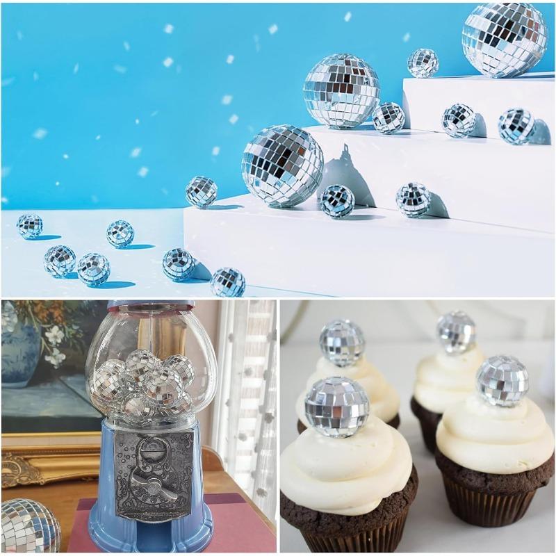 12Pcs Disco Ball Glass Silver Christmas Decoration for Disco Carnival Theme Music Party Cake Decor Sparkling Christmas Tree Gift