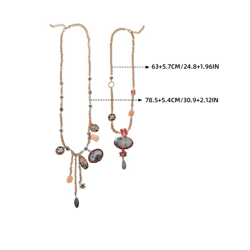 2Pcs/Set Vintage Bohemian Long Tassel Multilayers Necklace For Women Flower Pendant Necklace Ethnic Jewelry Accessories Gifts