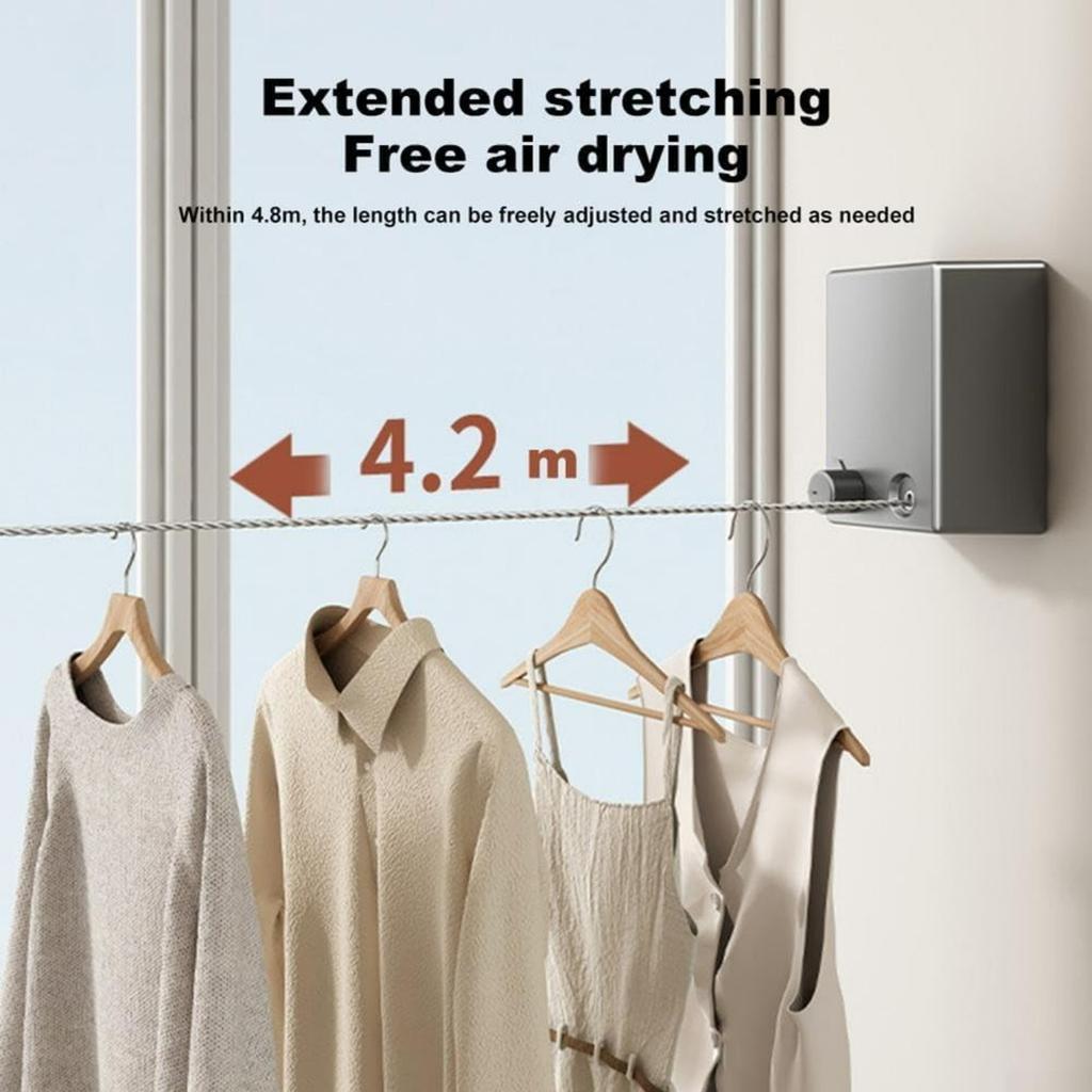 Clothesline | Lockable Hanging Washing Line | Wall-Mounted Wire Clothes Line | Cloth Line Laundry Drying Rope | Adjustable | Indoor | Outdoor |Balcony