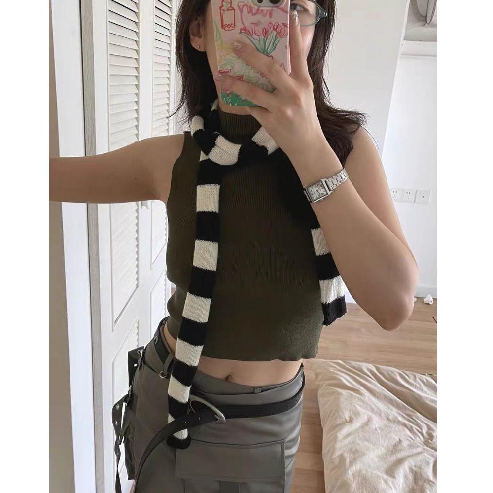 Gestreifter Schal Lange Krawattenschal Damen Baumwollschals Dünner und schmaler Schal Harajuku Gestreifte Strickschals Mädchen Halswärmer Neu