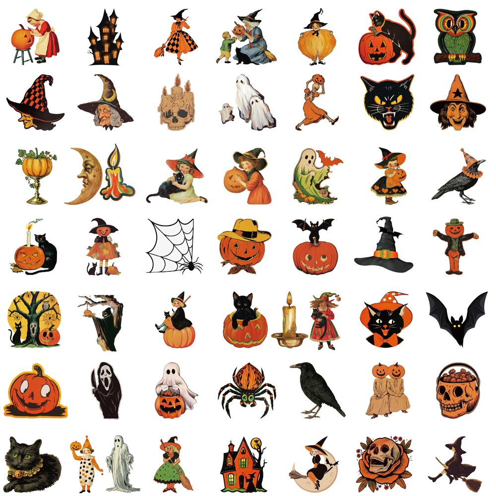 52PCS Pumpkin Witch Sticker Nostalgia Aesthetic Creative Scrapbook Coffee Laptop Phone Guitar Gifts Harajuku Living Room Sticker