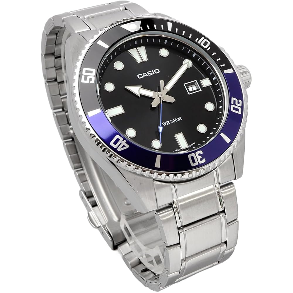 Casio Standard Analog Sports Watch 20 ATM Water Resistant Men's Black Blue Bezel Metal Band
