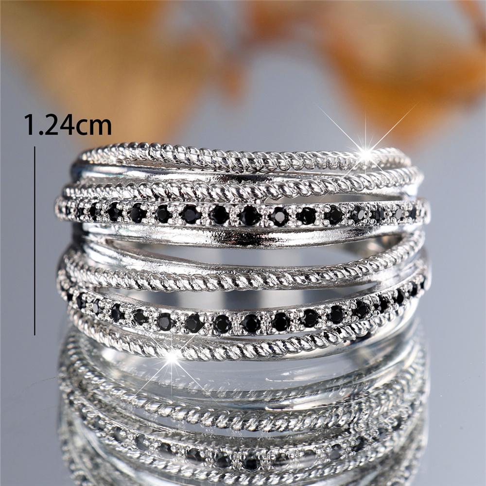 Charm Female Small Black Zircon Stone Finger Engagement Ring Vintage Silver Color Wedding Band Bridal Jewelry For Women