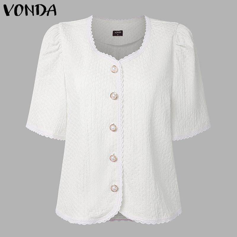 

ZANZEA Женская блузка с лацканами, короткими рукавами, пуговицами, текстурная, повседневная, укороченная M белый