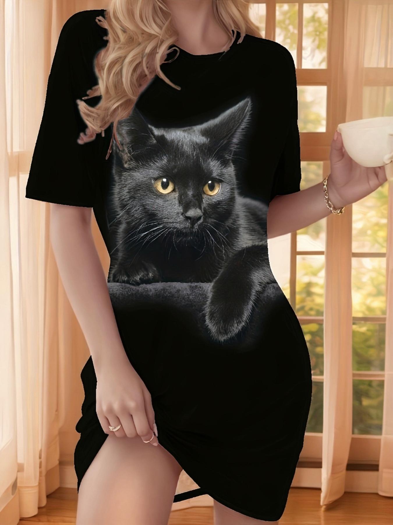 Women S Black Gray Cat Print Nightgown. Comfortable Choice for Night 6XL дубильная кора