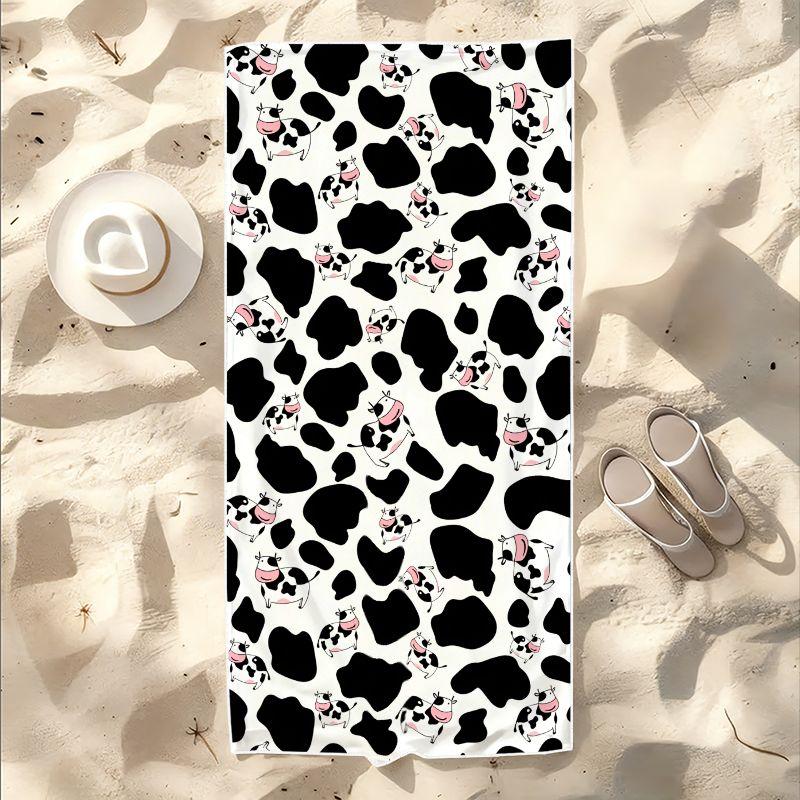 1Pc, Oversized Women's Beach Towel with Cow Print, Super Absorbent and Lightweight Beach Towel - Sand-Free Soft Microfiber