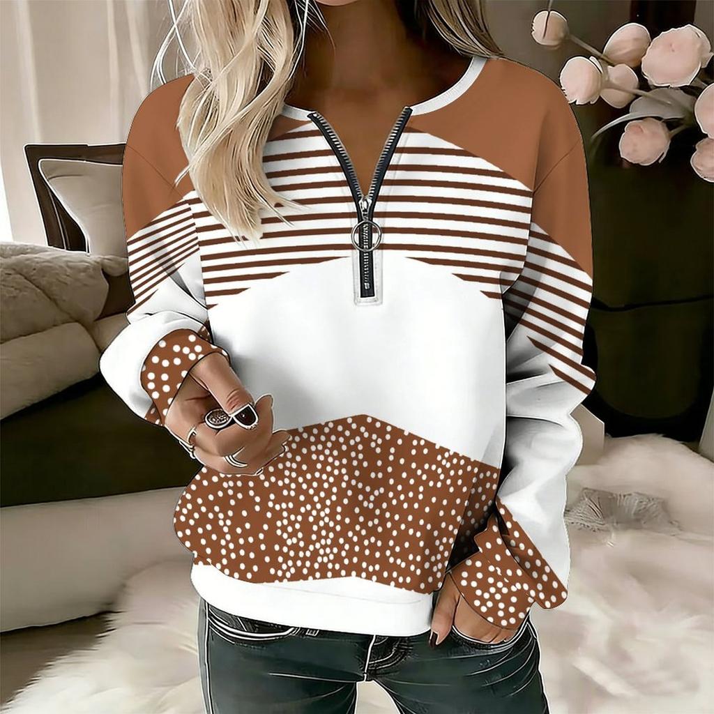 Women's Quarter Zipper Sweater Pullover Spot Splice Casual Active Sportswear Half Long Sleeve Top Micro-elastic Fall & Winter Comfrt Breathable