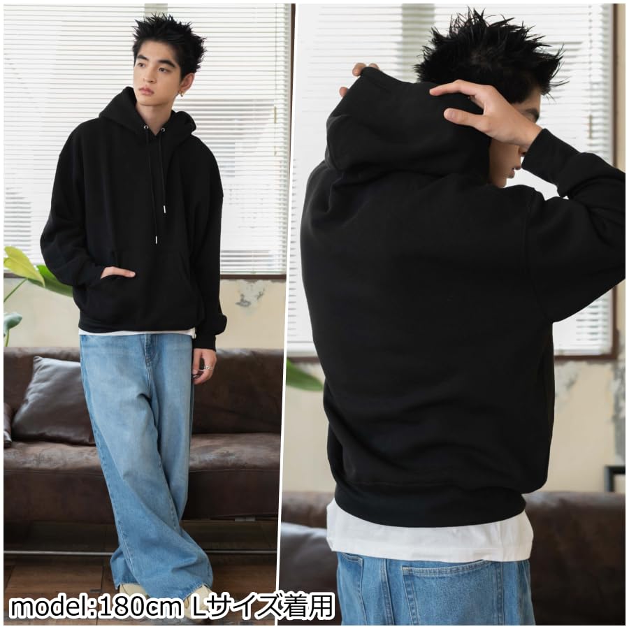 WEGO Large Hoodie Web Solid Pullover Plus Size L Men's Fleece-Lined (Black) - Exclusive, Color, Sweatshirt, Loungewear, Sizes, Gift, Winter/Autumn,