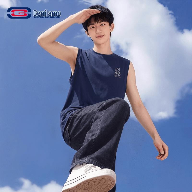 

GENIOLAMODE Men s Pure Cotton Sleeveless T-Shirt 2XL