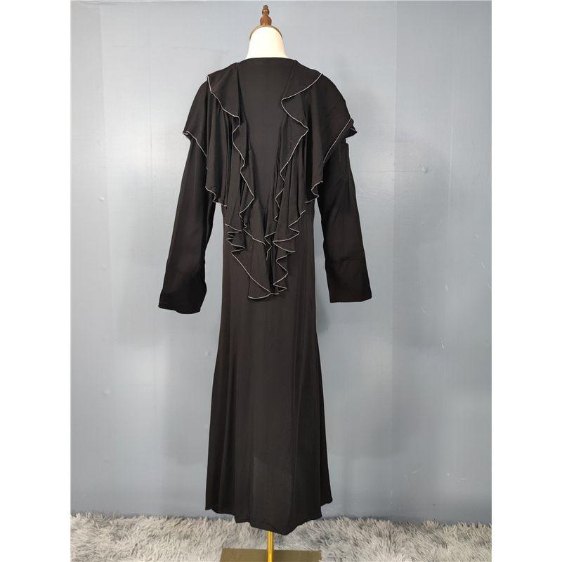 Export H Home Stylish Fashion Long Sleeve Ruffles Special-Interest Design Hepburn Black Elegance Beautiful Casual Dress
