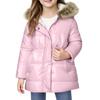 Girls' Solid Color Long Hooded With Faux  Trim - Winter Warm Coat