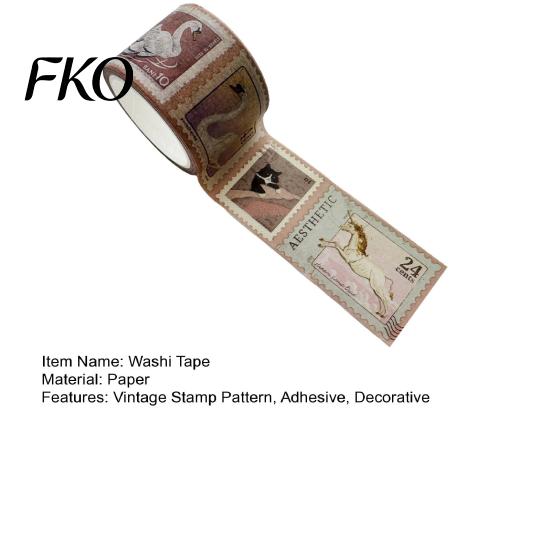 Scrapbooking Washi Tape Vintage Stamp Roll, Aesthetic Decorative Masking Tape, Retro Adhesive for DIY Art Crafts, Journaling