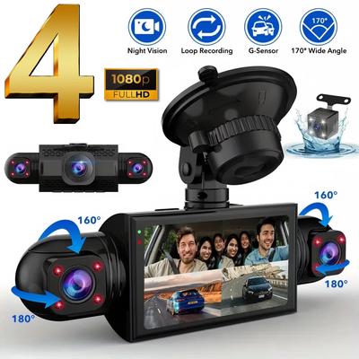 Car Dash Cam 4 Channel Video Recorder Black Box Driving Camera FHD 1080P Front Left Right Rear Night Vision Loop Recording Car Assecories