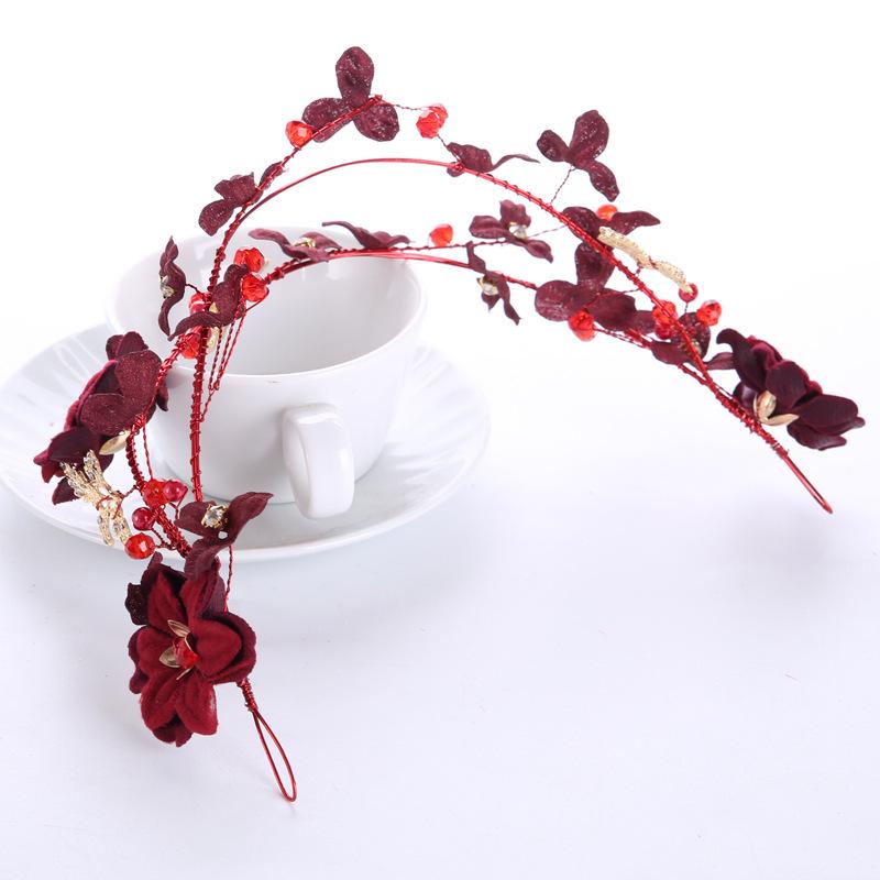 Red Color Crystal Flower Headband Hairband Tiara For Women Bride Rhinestone Bridal Wedding Hair Accessories Jewelry Headband