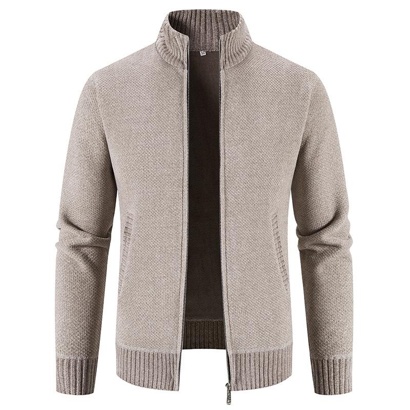 Casual Long-sleeved Knitted Jacket Autumn and Winter Plush Sweater Cardigan Men's Stand-up Collar