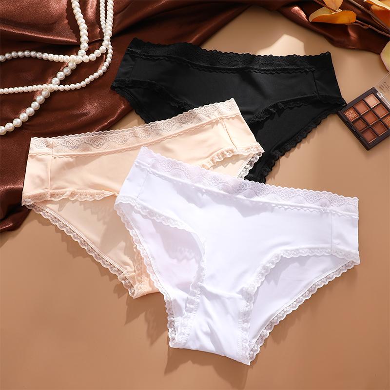 FINETOO Sexy Women's Underwear Lace Edges Briefs Seamless Panty Low Waist Sexy Panties 4 Colors Close Fitting Comfortable Panty