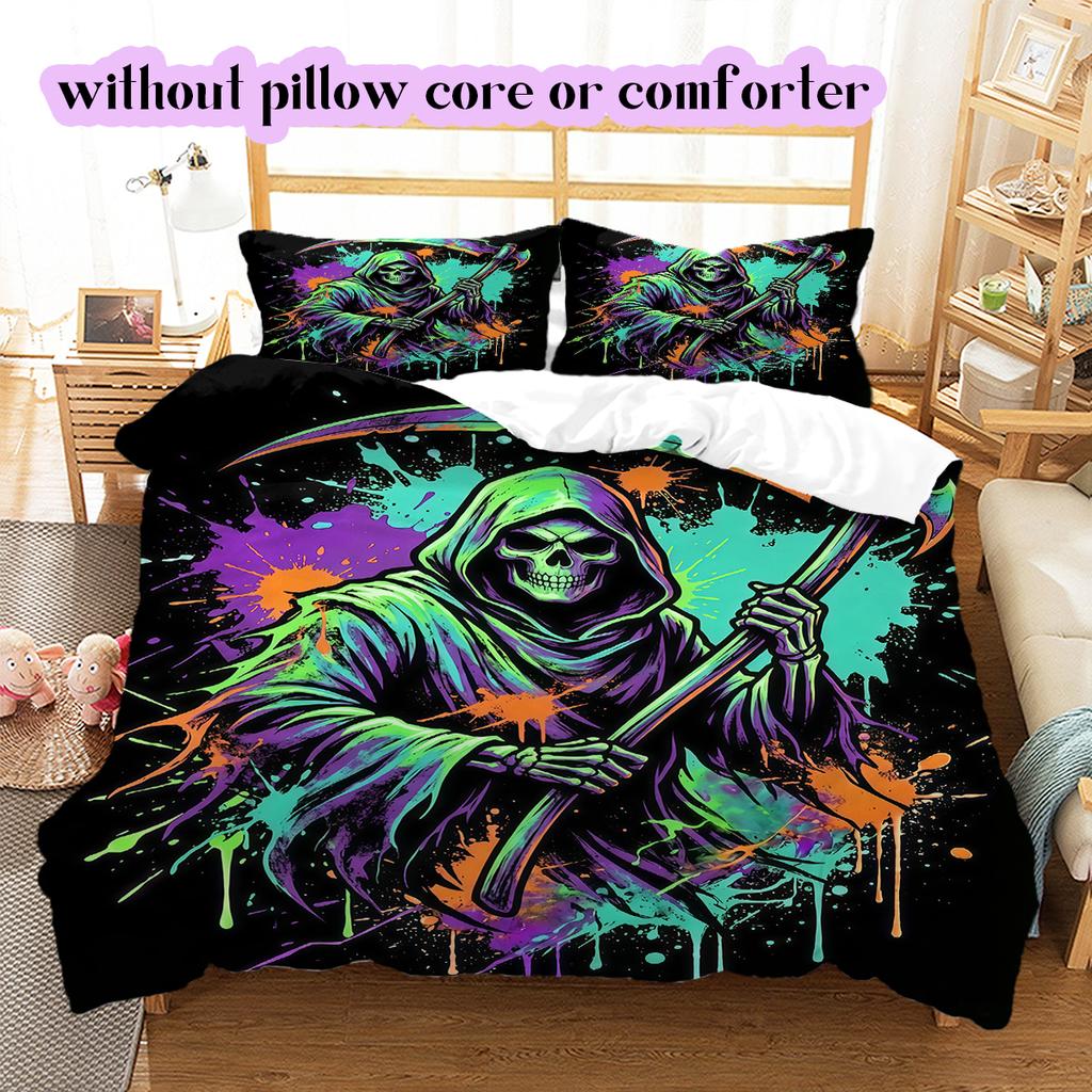 Splashing Ink Death  Pattern Bedding Quilt Set Quilt Cover Pillowcase Home Decoration Birthday Gift (1 * Duvet Cover + 2 * Pillowcase, Without Core)