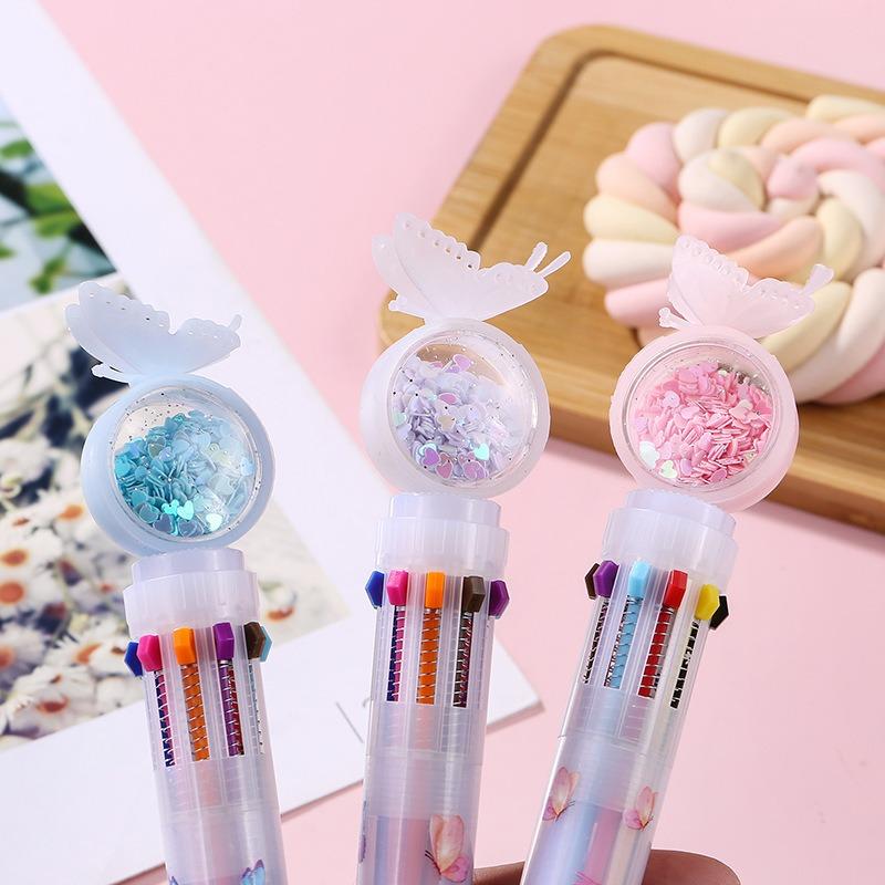 1Pc Colors Korean Ins Cute Butterfly Ballpoint Pen Student Stationery Sequins Rollerball Pen Multi-functional Office Pen Gift Back To School Season