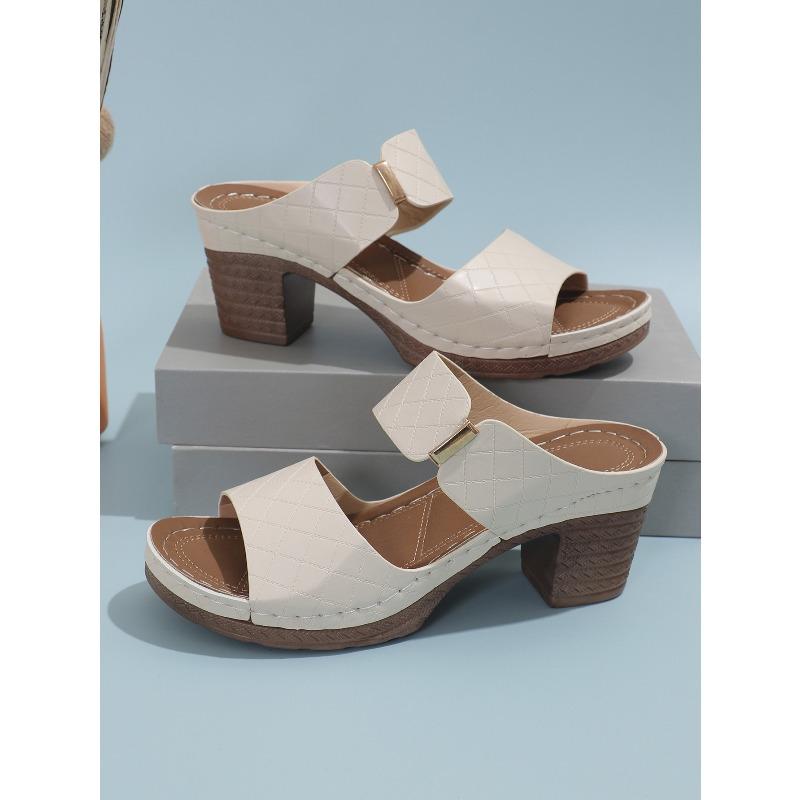 Women's Plus Size European-American Style Chunky Heel Slide Sandals New Summer Fashion Casual Single-Strap Sandals