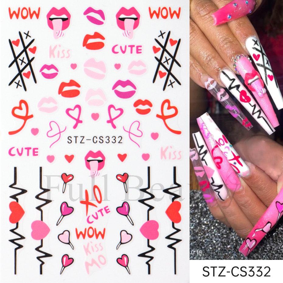 Nail Art Stickers, Valentine'S Day Romantic Love Lips Heart Love Lollipop Nail Stickers