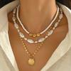 Fashion creative ocean style scallop pendant necklace fashion personality soft pottery imitation pearl stacked collarbone chain women