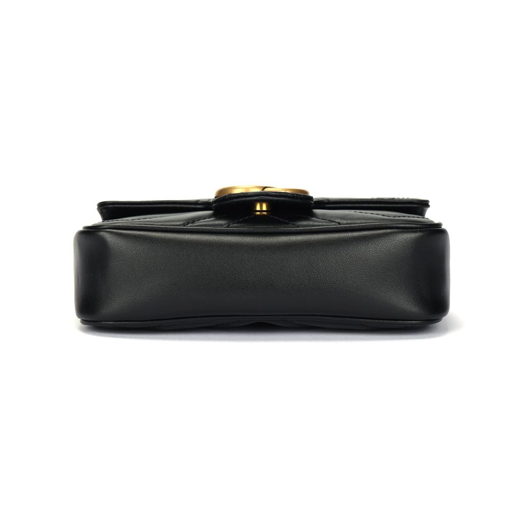 Gucci Gg Marmont Gold Retro Doppel G Logo Mit Schlüsselring V-förmig Genähtes Leder Und Rindsleder Einzelne Schulter Umhängetasche Ultra-Mini Damen Schwarz