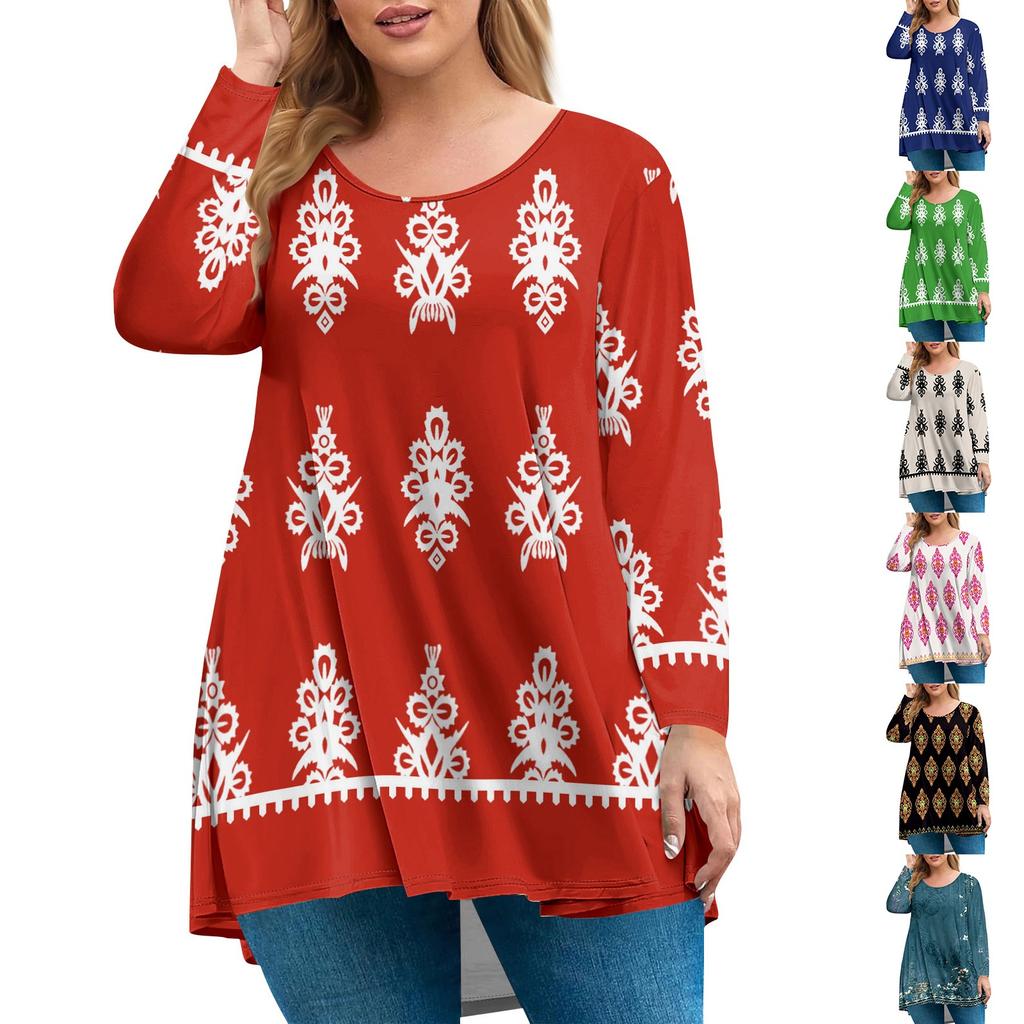 Women's Plus Size Top, Garden Collar Long Sleeved Shirt, Fashionable Floral Print Casual Top