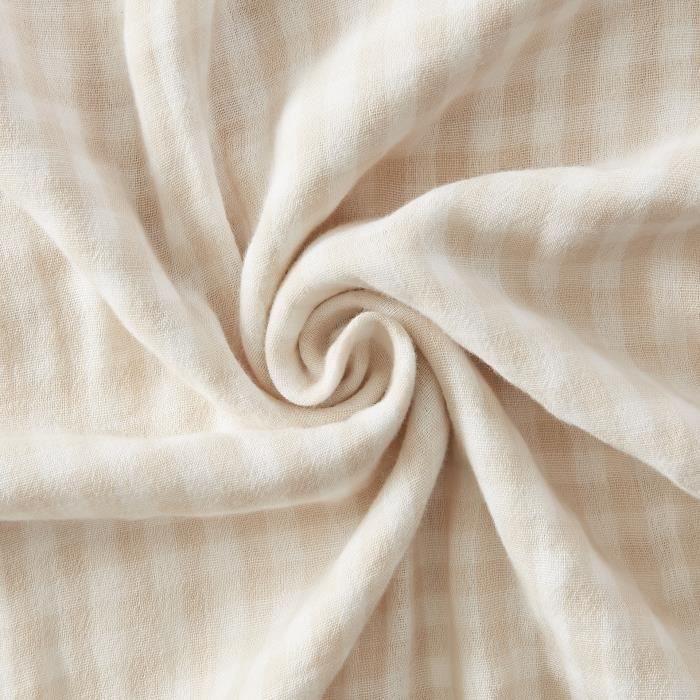 Taie D'oreiller - Gaze De Coton - Vichy - 60 X 60 Cm - Beige - Certification Oeko-Tex