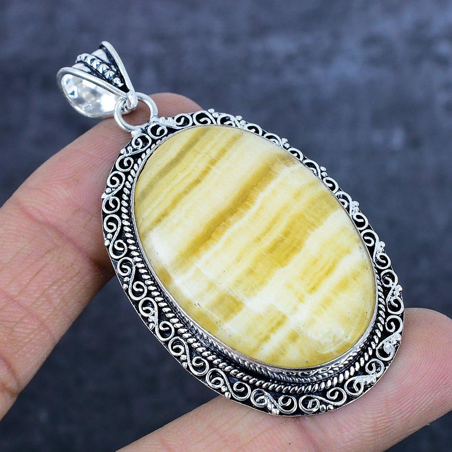 Natural Calcite Agate Gemstone 925 Sterling Silver Jewelry Pendant 2.68" j9l57