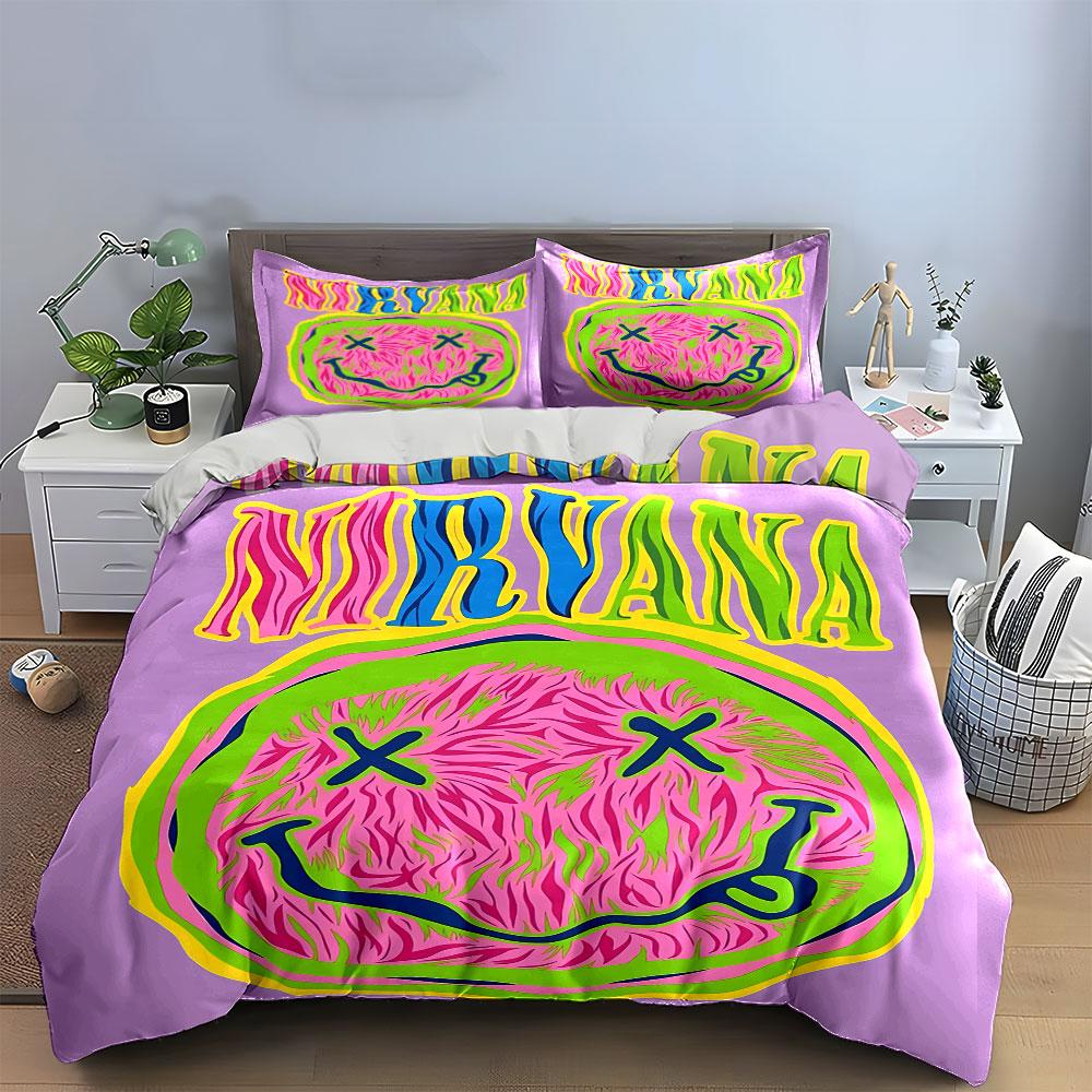 Purple Nirvana Smile Bedding Set Bedding Duvet Cover Set Duvet Cover Pillowcases (1 * Duvet Cover 2 * Pillowcases, without duvet insert)