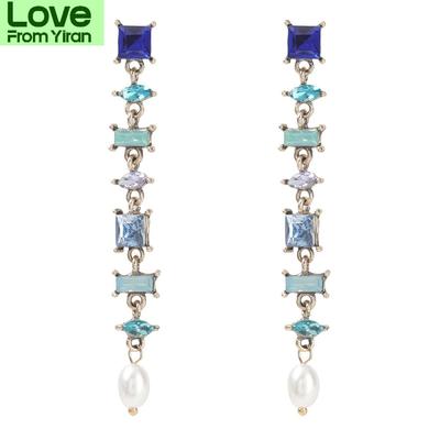 Korean Metal Rhinestone Imitation Pearl Geometric Long Earrings Home Party Simple Dangle Earrings Women 'S Statement Earrings