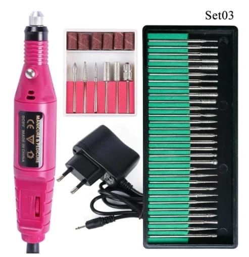 Mașină profesională de găurit unghii electrică pentru manichiură Set de freze Pile de unghii Burghie Instrumente pentru îndepărtarea ojei cu gel