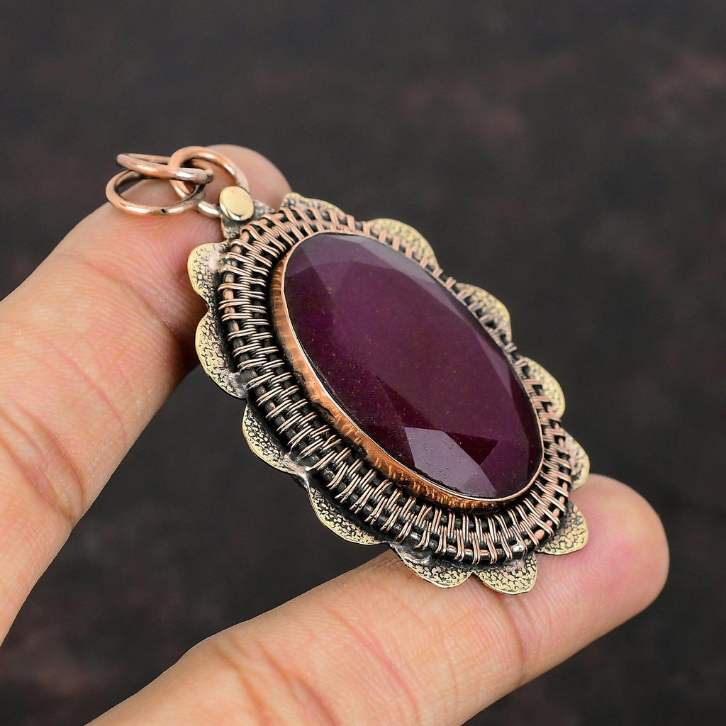 Faceted Kashmir Ruby Pendant Copper Pendant Original Gemstone Pendant Handmade Jewelry Dainty Pendant Beautiful Copper Jewelry Gifts For Him