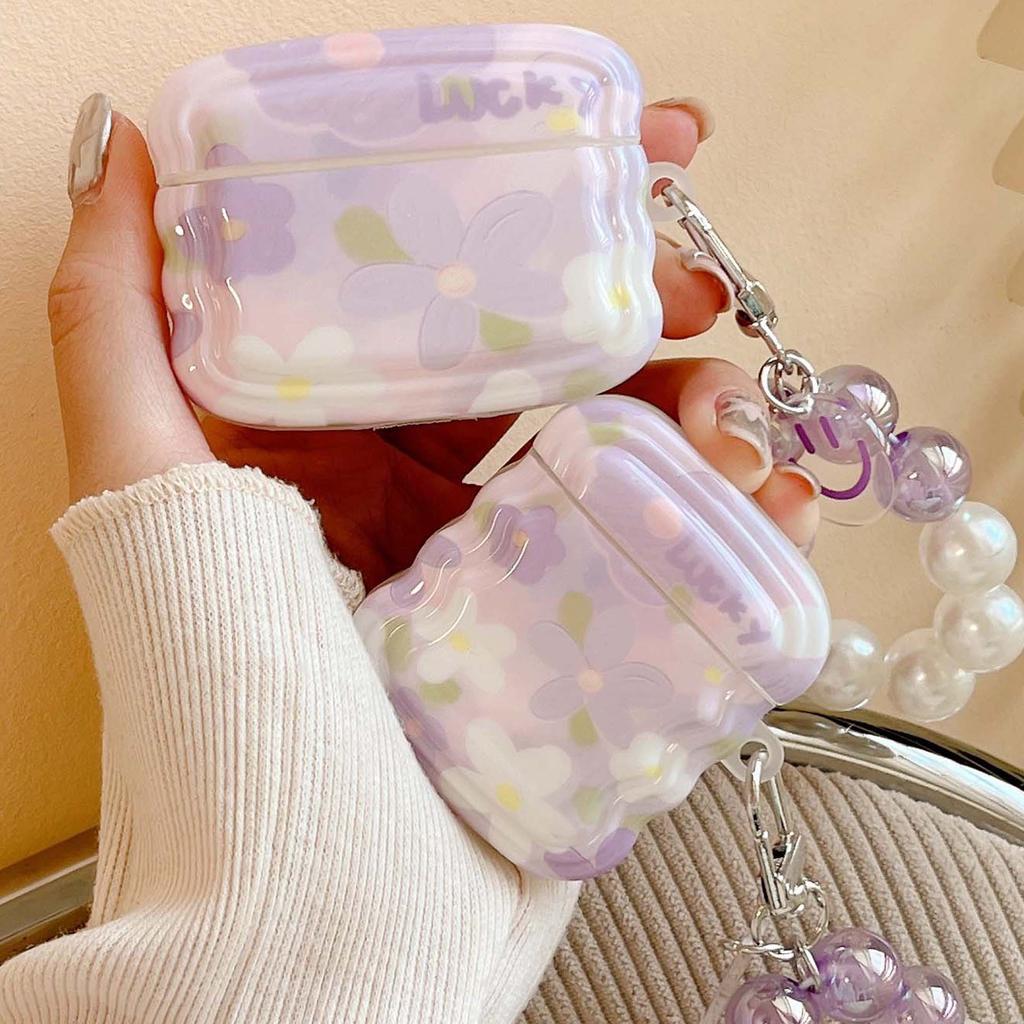Imd Lucky Flower Pendant Keychain Smiley Wireless Bluetooth Earphone Case For Apple Airpods 1 2 Pro 3 2nd Wavy Charging Box