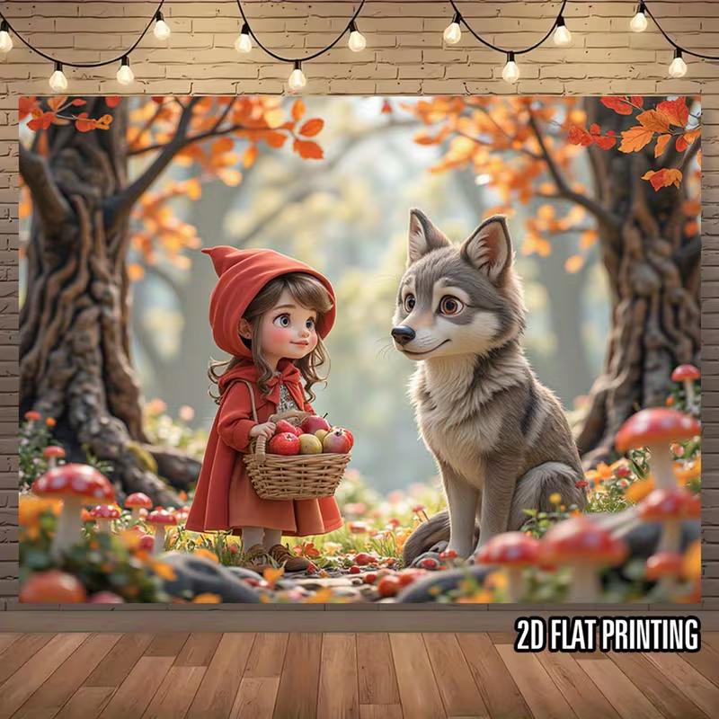 2D Whimsical Little Red Riding Hood Photography Background