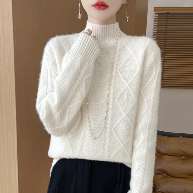Damski sweter kaszmirowy kaszmir Qinghe 30% kaszmir 70% wełna jesienno-zimowy pulower ciepły i modny