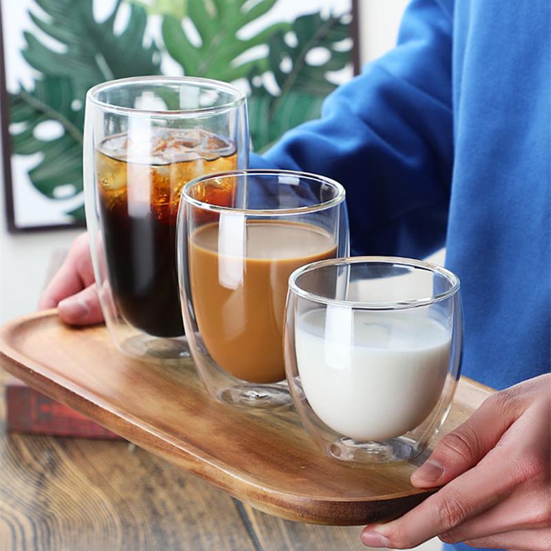 Tazza di vetro Tazza di vetro borosilicato ad alta resistenza a doppia parete Tazza di tè Latte Succo Vino Caffè Acqua Tazza Bar Drinkware Regalo