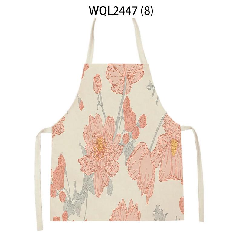 Home Plant Flower Printed Linen Kitchen Apron for Women Home Cooking Baking Waist Bib House Accessories Cleaning Tool Aprons