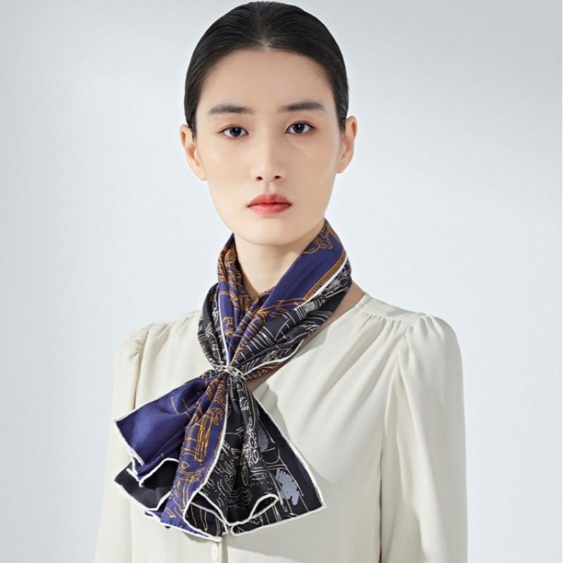 100% Mulberry Silk Square Scarf Double-sided Print Light Luxury Shawl Women Mom Fashion Accessory