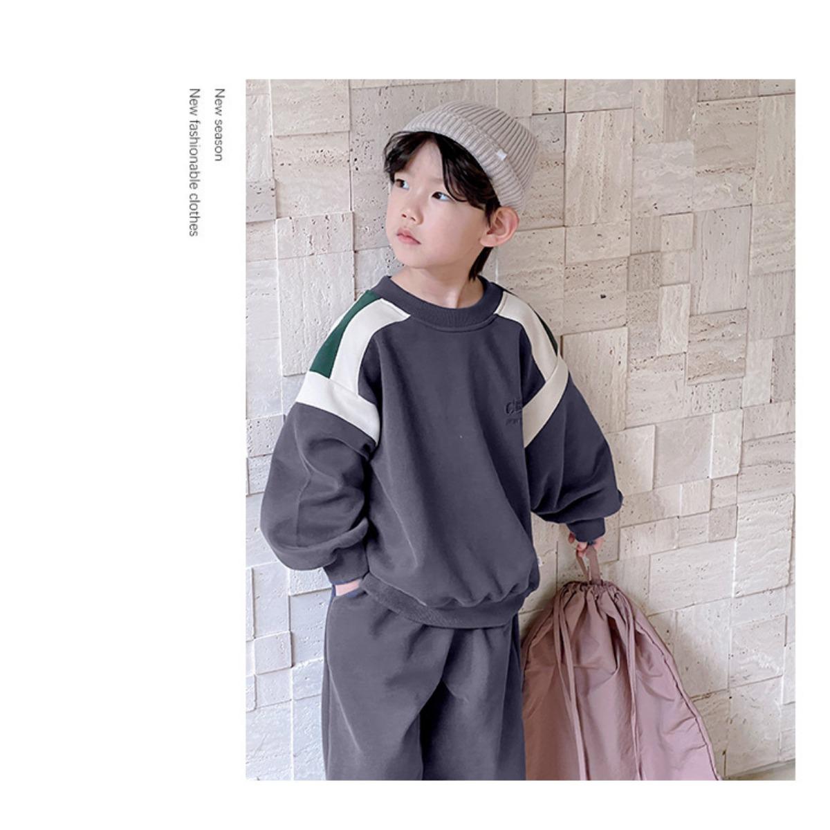 

Мальчиковый осенний наряд, Детская одежда, Новый стиль, Детская осенняя толстовка в западном стиле, Комплект из двух предметов, Мальчиковая весенне-осенняя одежда 100cm серый