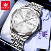 OLEVS Luxury Man Watch Solid Steel Strap Waterproof Men's Watches Fashion Rhombus Mirror Dual Calendar Quartz Wristwatches 9931