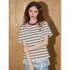 Coolhut Color-Blocked Neckline Loose Casual Striped Age-Reducing College Style Slimming 2025 Summer Women's T-Shirt Pure Cotton