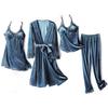 Burgundy Velvet 4PCS Pajamas Set Wedding Robe Nightgown Fall Winter Female Sleepwear Sexy Lace Trim Pijamas Suit Home Wear