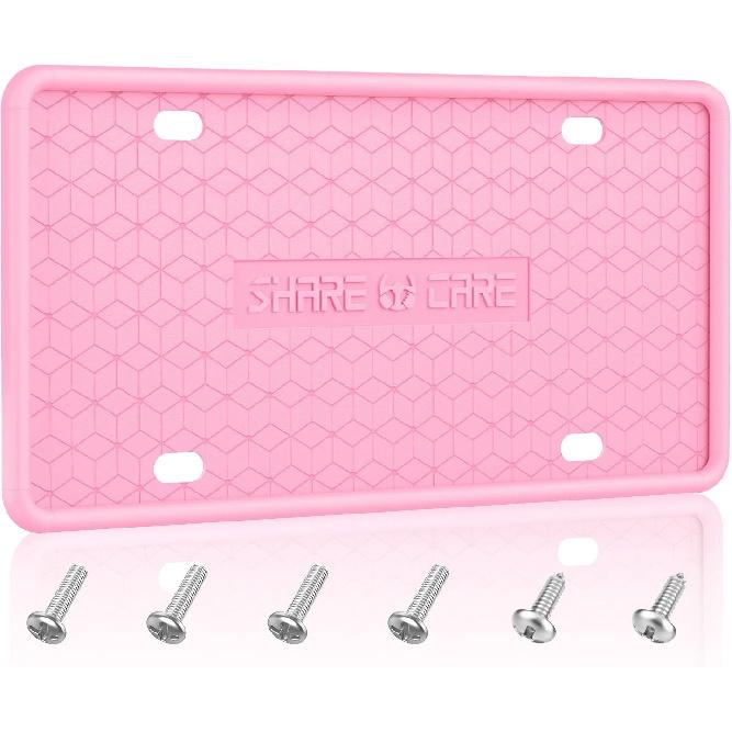 1Pack Silicone License Plate Frame Covers for Car Silicone License Plate Holder for US Standard (1 Pack Pink)