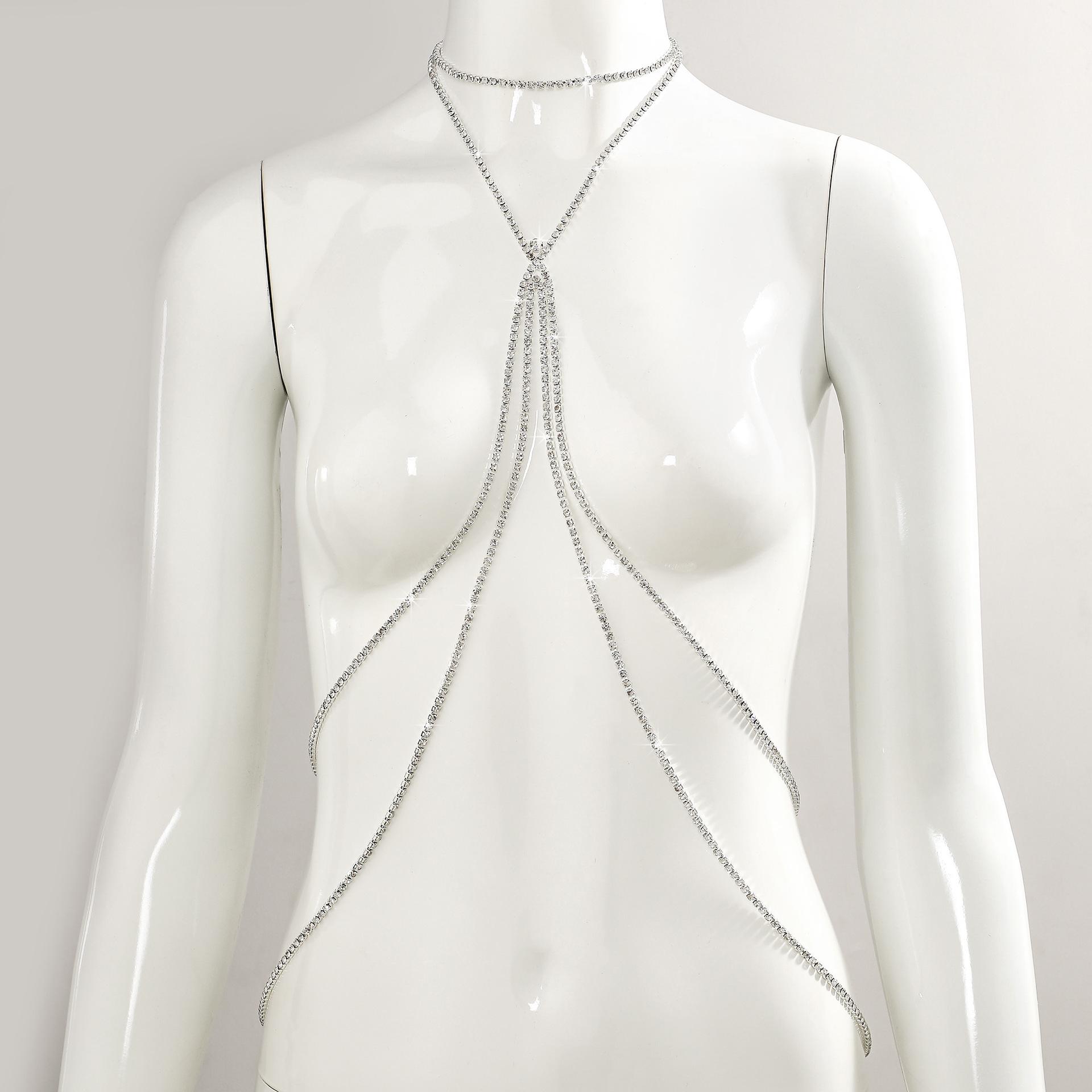 

Циркониевая кисточка на грудь: Женские многослойные бикини-украшения для тела высокого класса в европейском/американском стиле серебряный