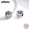 WOSTU Seagulls Charm 925 Sterling Silver Blue Zircon Round Beads Pendant Fit Bracelet Or Necklace