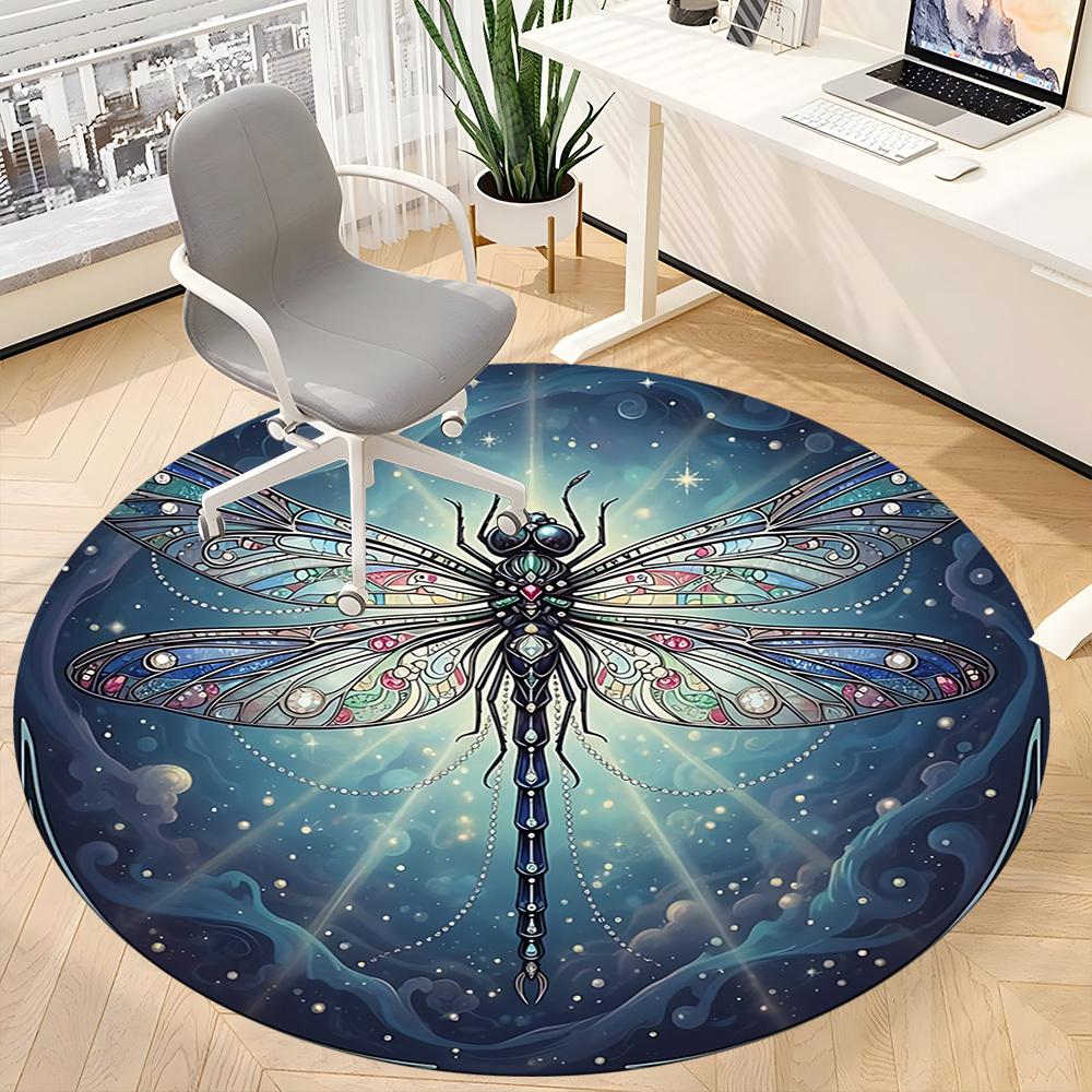 1pc Dragonfly Staine Glass Office Round Rug, Non-slip, Soft and Durable Office Rug for Interior Decoration, Perfect for Office,Decoration yy260204080