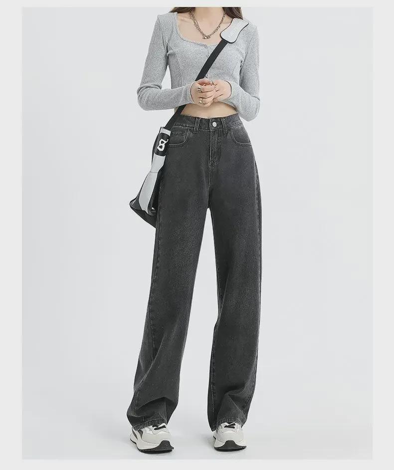 Women's High Waist Plush Wide-Leg Jeans: Thick, Loose, and Versatile for Spring, Autumn, and Winter.